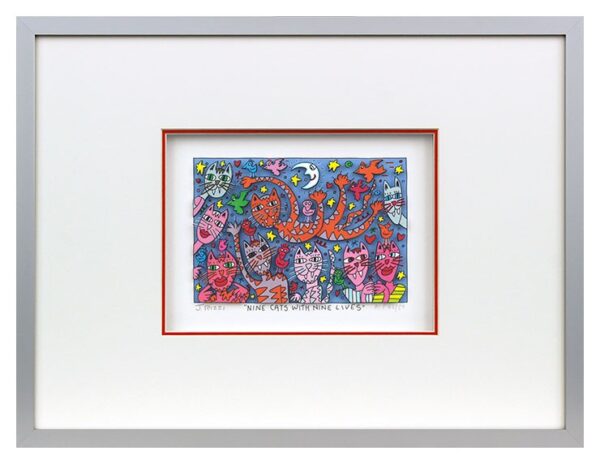 James Rizzi - Nine cats with nine lives - Original 3D Bild drucksigniert-alurahm...