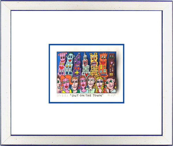 James Rizzi - OUT ON THE TOWN  - Original 3D Bild drucksigniert-Silber-blau-AP E...