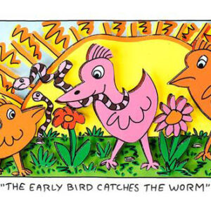 James Rizzi - THE EARLY BIRD CATCHES THE WORM  - Original 3D Bild drucksigniert