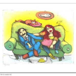 Janosch - DAS HOLDE PAAR AUF DEM GRÜNEN SOFA - original Radierung handsigniert -...