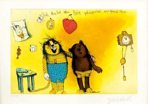 Janosch - ICH HABE DEN BÄR GEHEIRATET DAS FREUT IHN - original Radierung handsig...