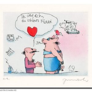 Janosch - ICH LIEBE DICH DU SCHÖNES FERKEL - original Radierung handsigniert - o...