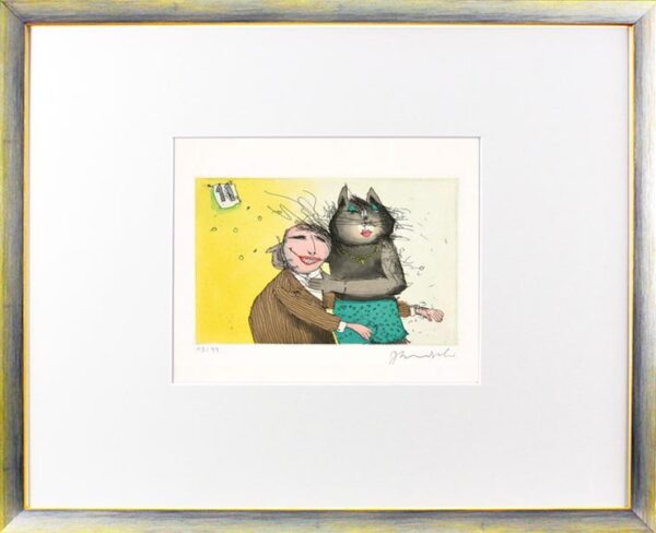 Janosch - KATZE NO. 11 - original Radierung handsigniert-silber gelb