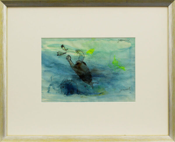Janosch - MEERJUNGFRAU JAGT FISCH - original Aquarell handsigniert
