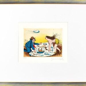 Janosch - PICKNICK MIT LYDIA - original Radierung handsigniert-silber gelb