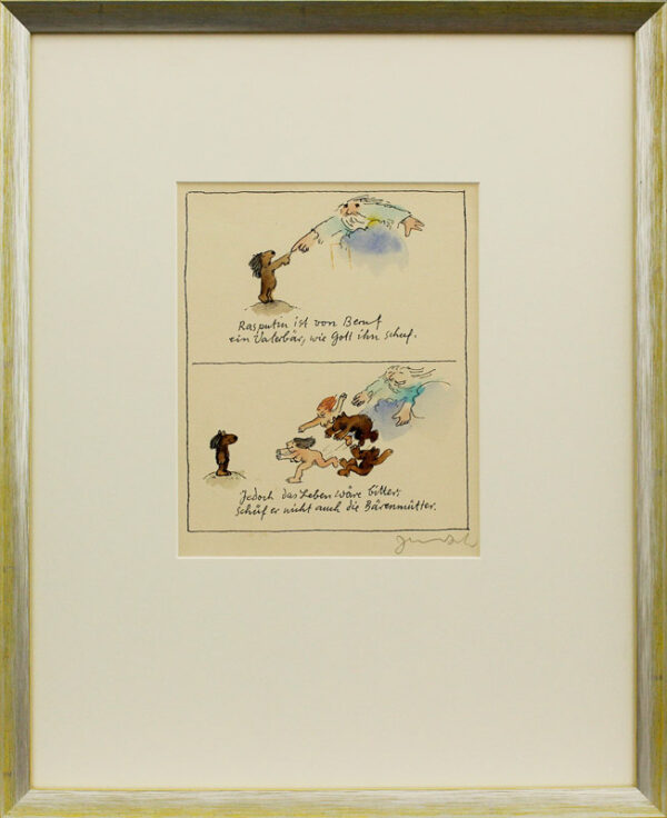 Janosch - RASPUTIN IST VON BERUF EIN VATERBÄR... - original Aquarell handsignier...