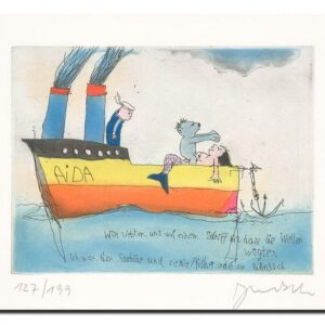 Janosch - WIR LIEBTEN UNS AUF EINEM SCHIFF - original Radierung handsigniert - o...