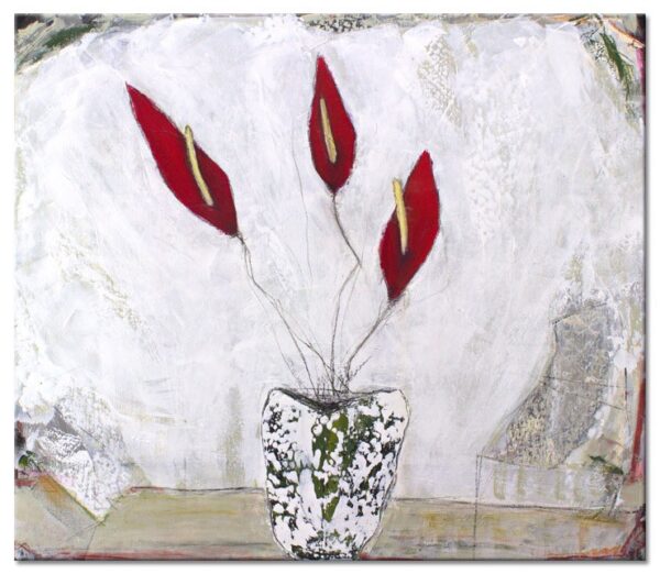 Karin Melé - Kleine Flamingoblume - Original handgemalte Mischtechnik -90 x 110 ...