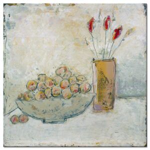 Karin Melé - Peaches - Original handgemalte Mischtechnik -40 x 40 cm