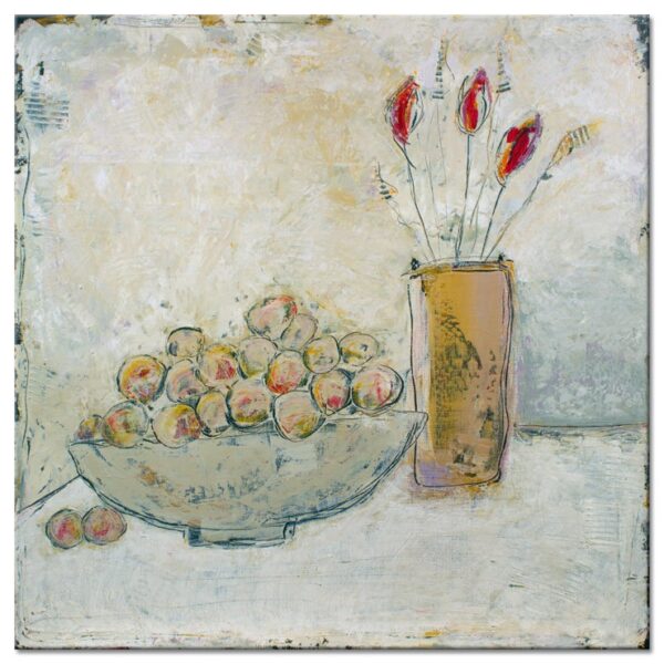 Karin Melé - Peaches - Original handgemalte Mischtechnik -40 x 40 cm