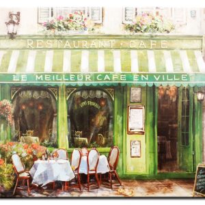 Modernes Leinwandbild - Le Meilleur Café En Ville - handüberarbeitete Mischtechn...