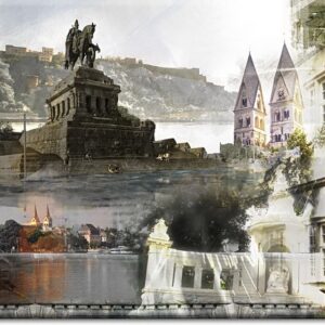 Koblenz Collage in Blau von A. Baecker Leinwandbild
