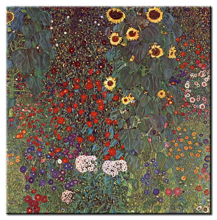 Gustav Klimt Bilder - Garten mit Sonnenblumen-60 x 60 cm