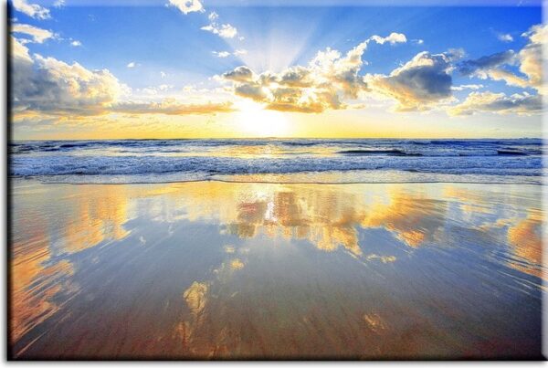 Stimmungsvolles Leinwandbild - Golden sunrise over ocean-80 x 120 cm