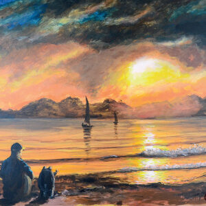 Otto Waalkes - BEACH BOYS IN THE SUNSET - ORIGINAL PIGMENTGRAFIK AUF LEINWAND