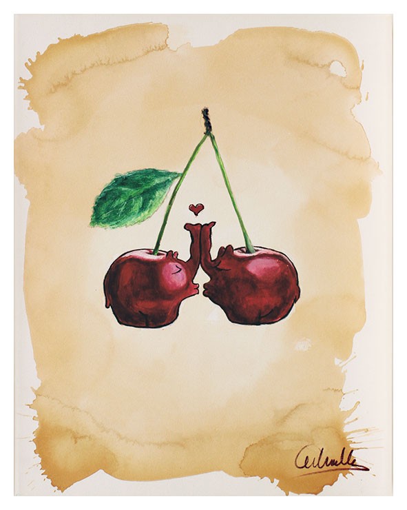Otto Waalkes - Cherry Kiss - ORIGINAL PIGMENTGRAFIK AUF LEINWAND