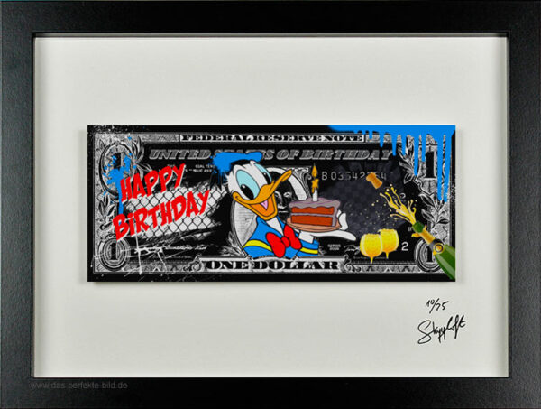 SKYYLOFT - Happy Birthday Dollar - Bild mit Museumsglas und Bilderrahmen
