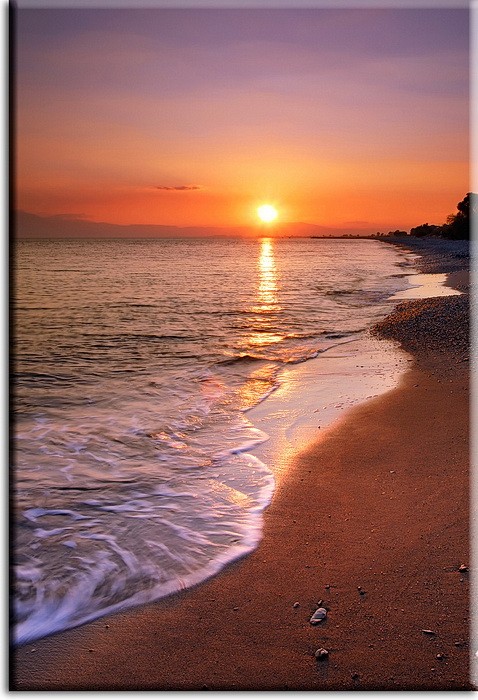 Sonnenuntergang am verlassenen Strand stimmungsvolles Leinwandbild-40 x 50 cm