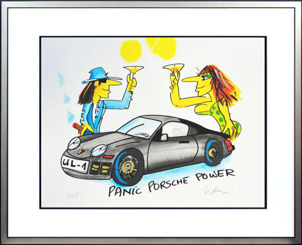 Udo Lindenberg PANIC PORSCHE POWER silbergrau - original Grafik handsigniert