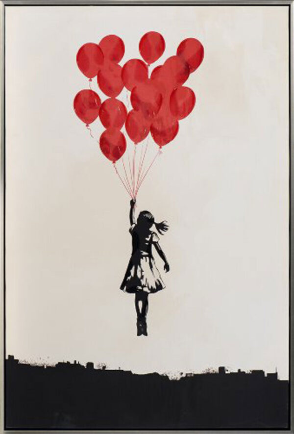 Modernes Leinwandbild - Flying Ballon Girl - handüberarbeitete Mischtechnik