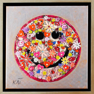 Kat Lassen - BE HAPPY SMILEY PINK - Original Mischtechnik - handsigniertes Unika...