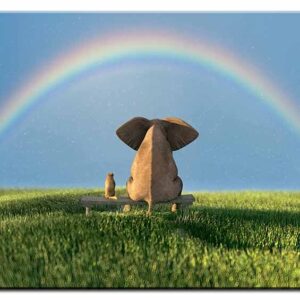 Modernes Leinwandbild - Beste Freunde - Elefant und Hund mit Regenbogen