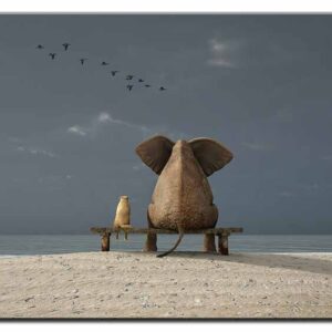 Modernes Leinwandbild - Beste Freunde - Elefant und Hund
