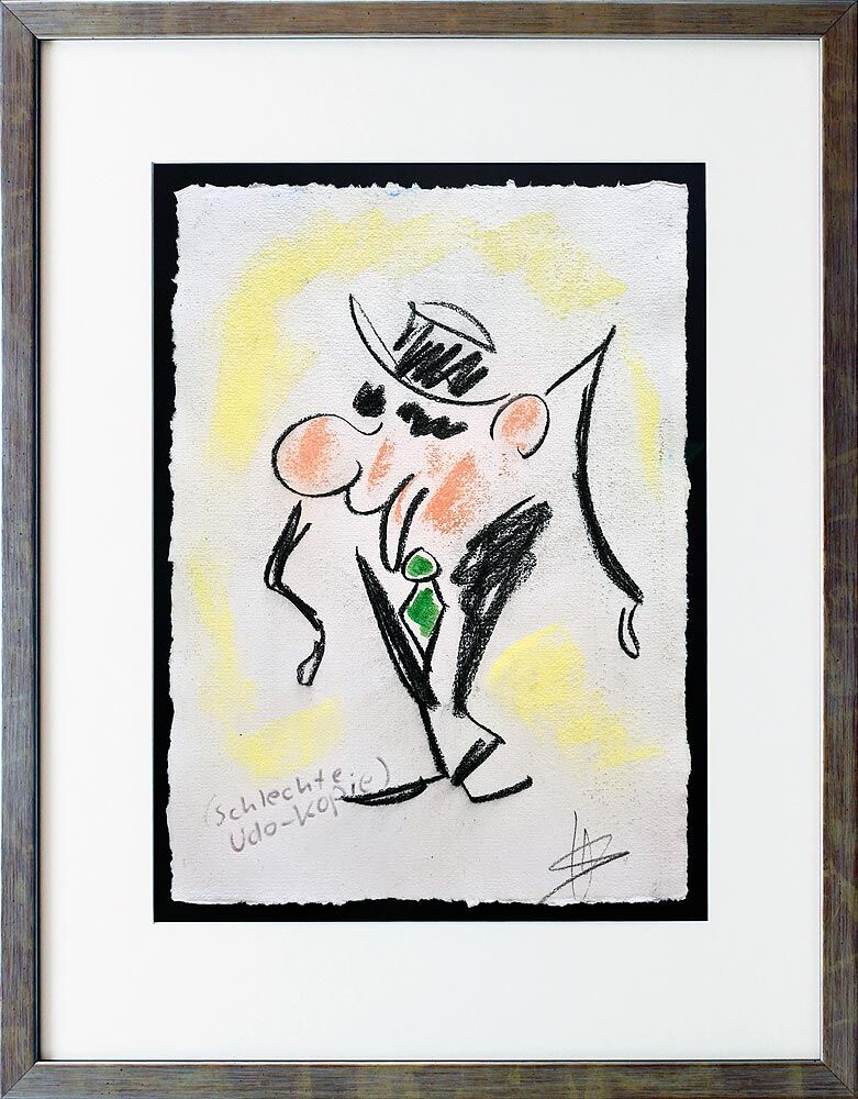 Helge Schneider - UDO LINDENBERG - SCHLECHTE UDO KOPIE 3 original Kohlezeichnung...