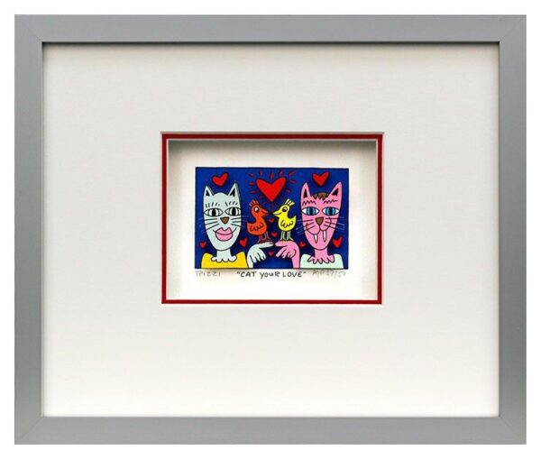 James Rizzi - CAT YOUR LOVE - Original 3D Bild drucksigniert-alurahmen-AP Exempl...