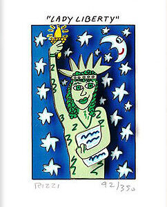 James Rizzi Bilder - LADY LIBERTY - Original 3D Bild drucksigniert