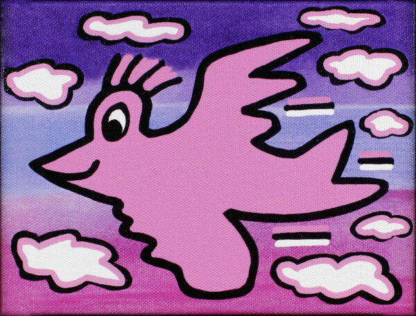 James Rizzi BIRD - PINK ON VIOLET - 2D-Pigmentdruck