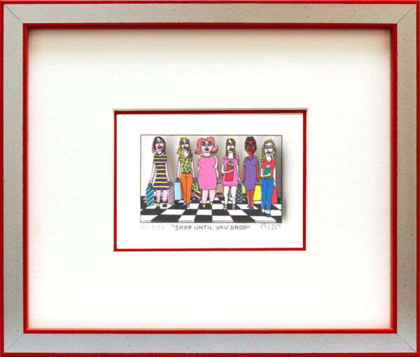 James Rizzi - Shop until you drop - Original 3D Bild drucksigniert-Silber-rot-No...
