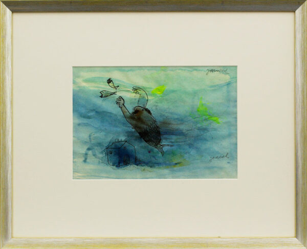 Janosch - MEERJUNGFRAU JAGT FISCH - original Aquarell handsigniert