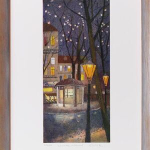 Jutta Votteler - Winterabend- Original Farb-Radierung - limitiert und handsignie...