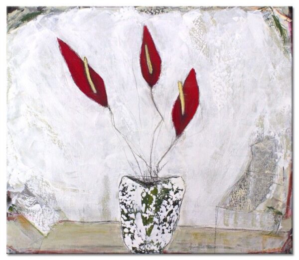 Karin Melé - Kleine Flamingoblume - Original handgemalte Mischtechnik -90 x 110 ...