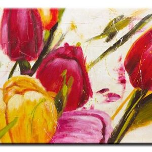 Modernes Leinwandbild - Bunte Tulpen-20 x 40 cm