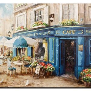 Modernes Leinwandbild - Nachmittags im Café - handüberarbeitete Mischtechnik