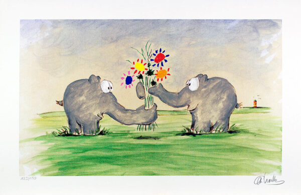 Otto Waalkes Bilder - STATT BLUMEN - Original Grafik auf Büttenpapier