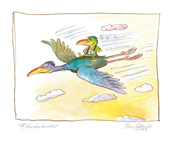 Peter Bauer - FÜREINANDER - Vögel - original Pigmentgrafik handsigniert