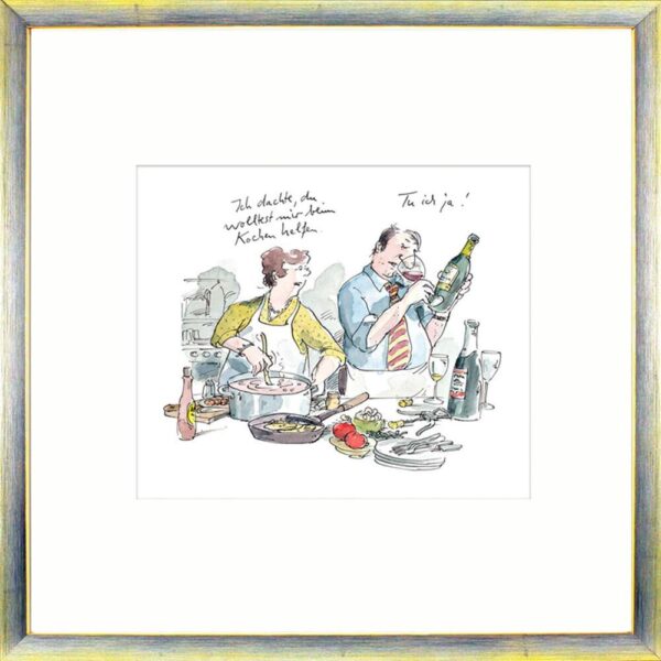 Peter Gaymann  - BEIM KOCHEN HELFEN - Original Pigmentgrafik handsigniert