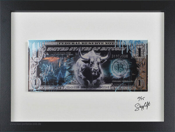 SKYYLOFT - Bitcoin 3.0 Dollar - Bild mit Museumsglas und Bilderrahmen
