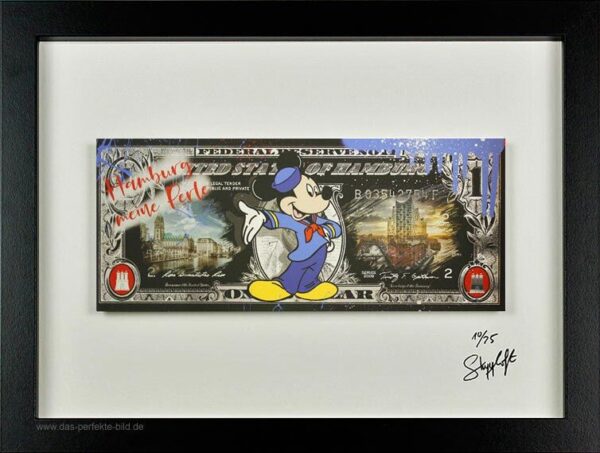 SKYYLOFT - Micky Maus - Hamburg Dollar - Bild mit Museumsglas und Bilderrahmen