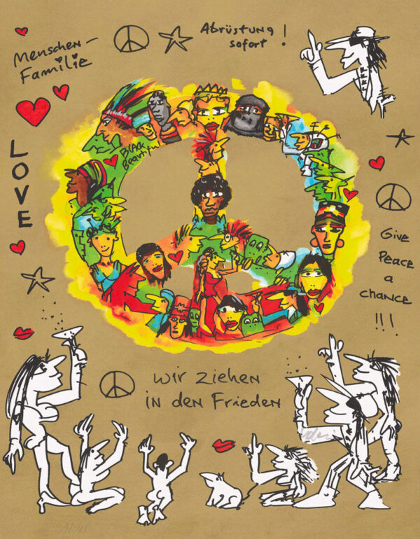 Udo Lindenberg Bilder  - PEACE - Wir ziehen in den Frieden - Original Grafik han...