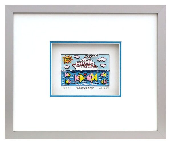 James Rizzi - LOVE AT SEA  - Original 3D Bild drucksigniert-Silber-hellblau-Norm...