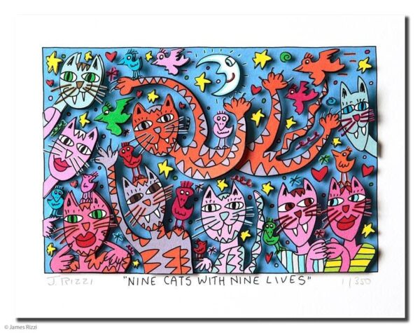 James Rizzi - Nine cats with nine lives - Original 3D Bild drucksigniert - ohne ...