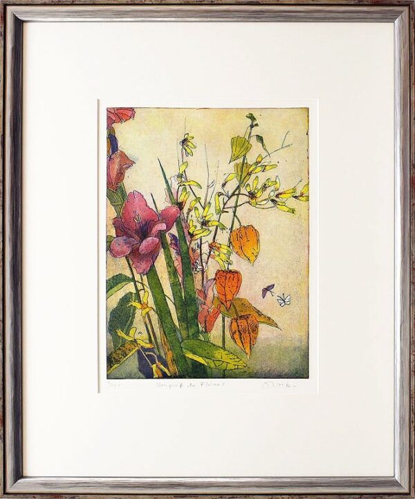Jutta Votteler - Bouquet de fleurs - Original Farb-Radierung - limitiert und han...