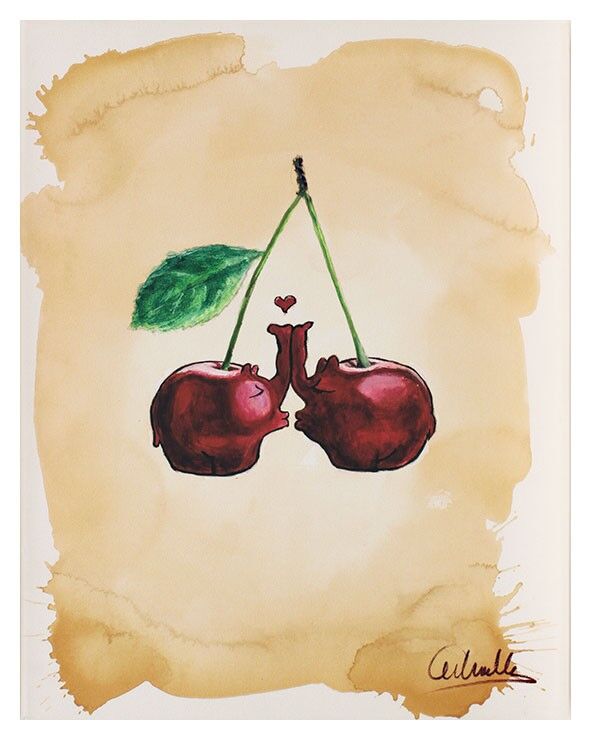 Otto Waalkes - Cherry Kiss - ORIGINAL PIGMENTGRAFIK AUF LEINWAND