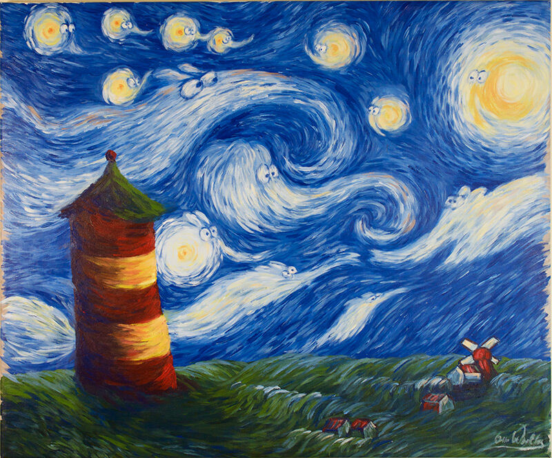 Otto Waalkes - Sternennacht mit Rüssel - ORIGINAL PIGMENTGRAFIK AUF LEINWAND