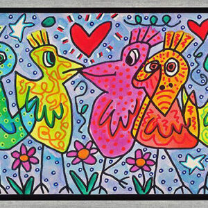 James Rizzi Bilder - A BUNCH of beautiful birds - Pigmentgrafik auf Leinwand