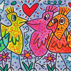 James Rizzi Bilder - A BUNCH of beautiful birds - Pigmentgrafik auf Leinwand